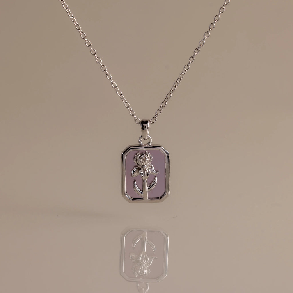 Amethyst Birth Flower Charm Necklace Silver 18K Gold Plated