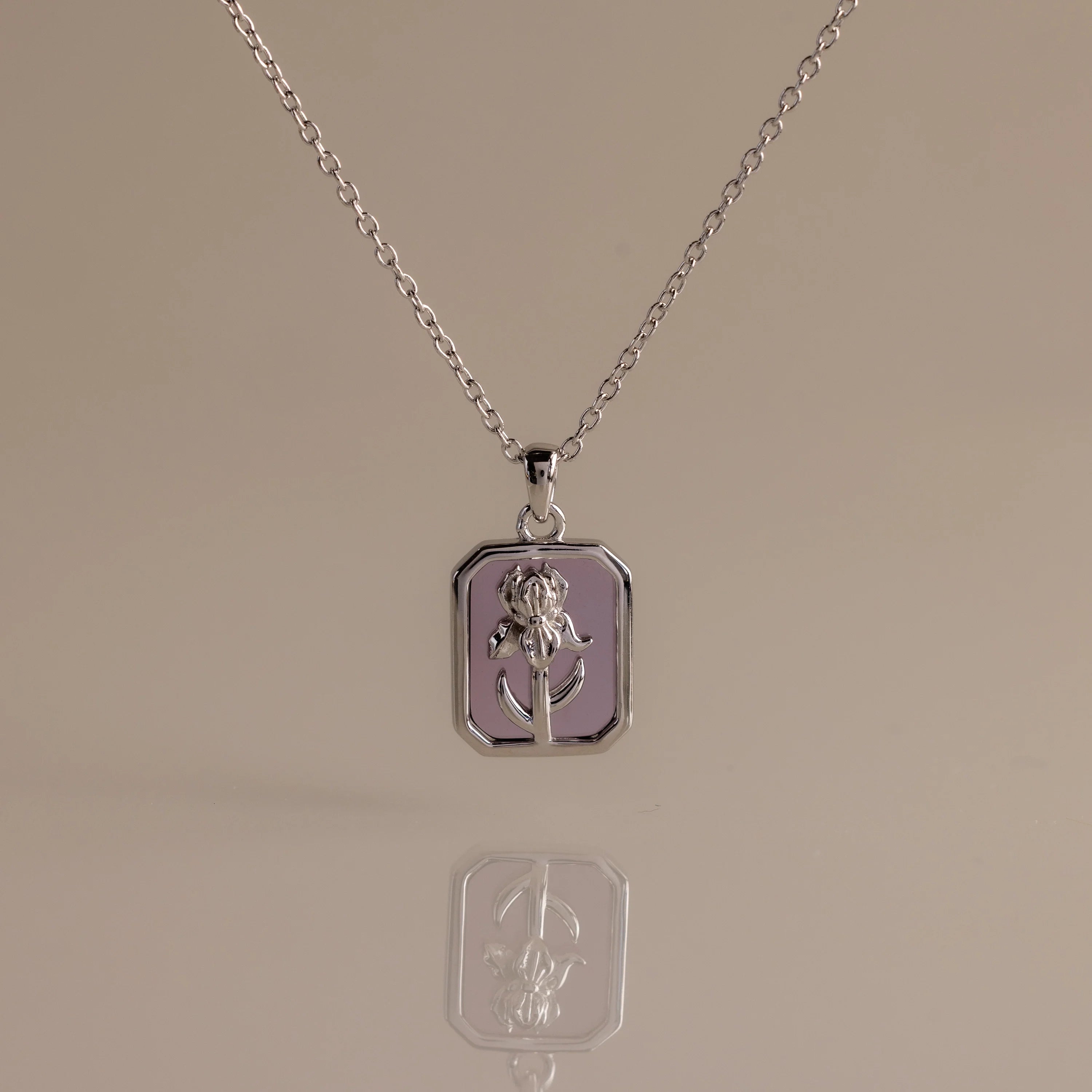 Amethyst Birth Flower Charm Necklace Silver 18K Gold Plated