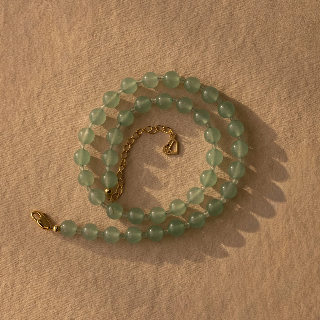 Aventurine Choker Necklace Silver 18K Gold Plated