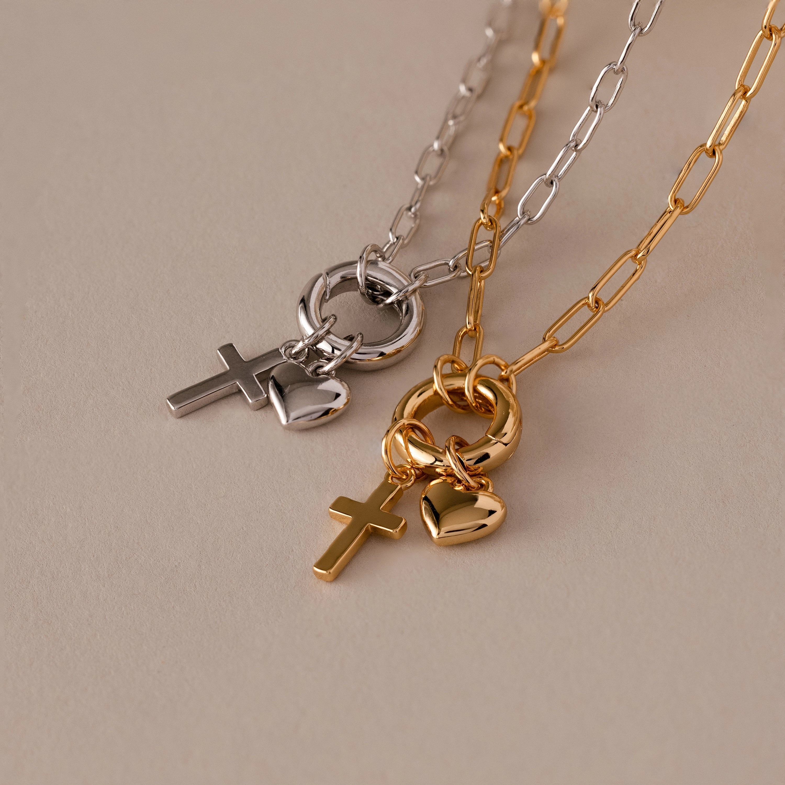 Cross & Heart Charm Bracelet blends Silver 18K Gold Plated