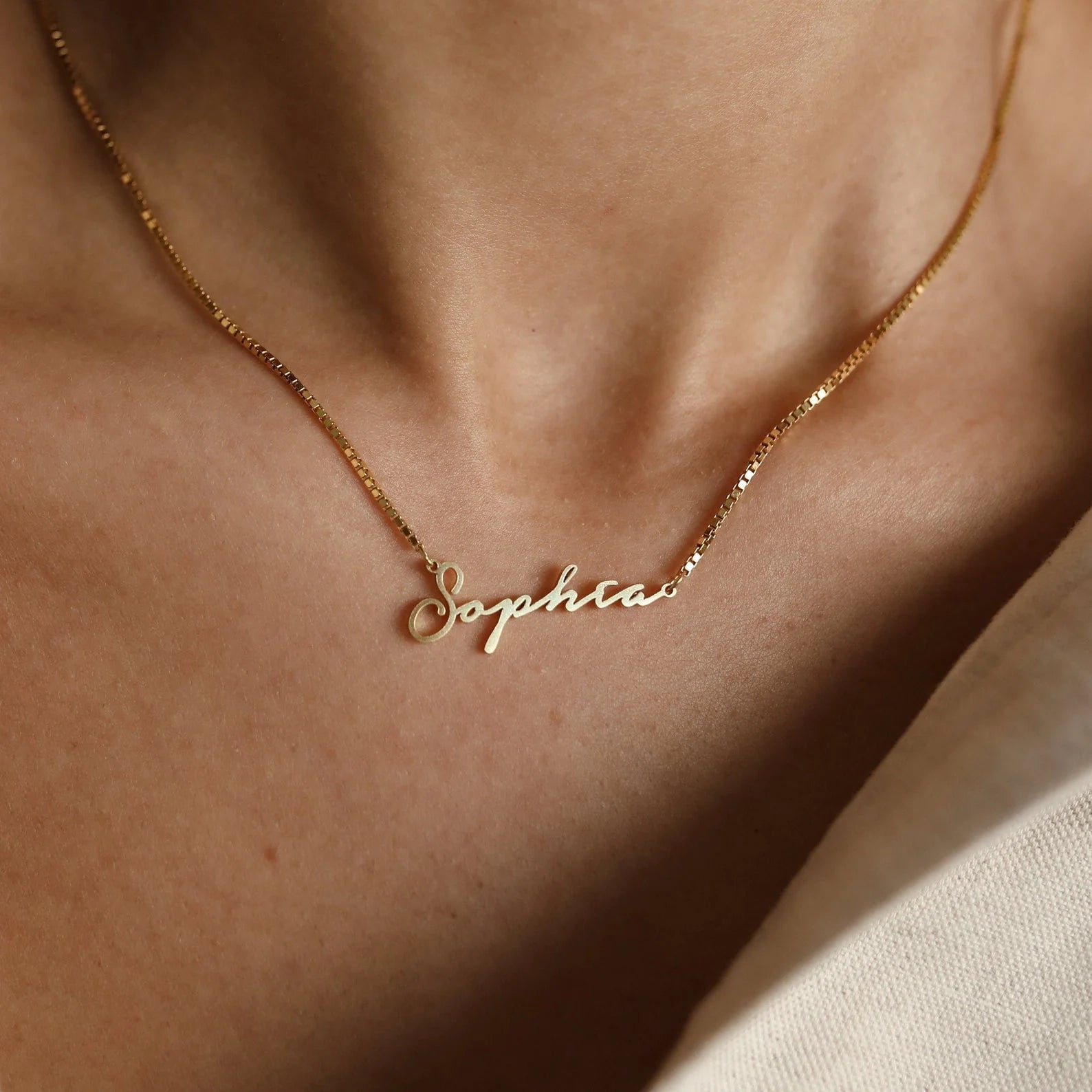 Venice Name Necklace in Box Chain Silver 18K Gold Plated