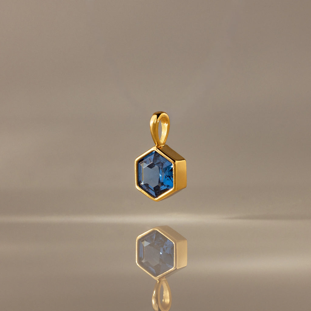 Hexagon Blue Zircon Charm Silver 18K Gold Plated