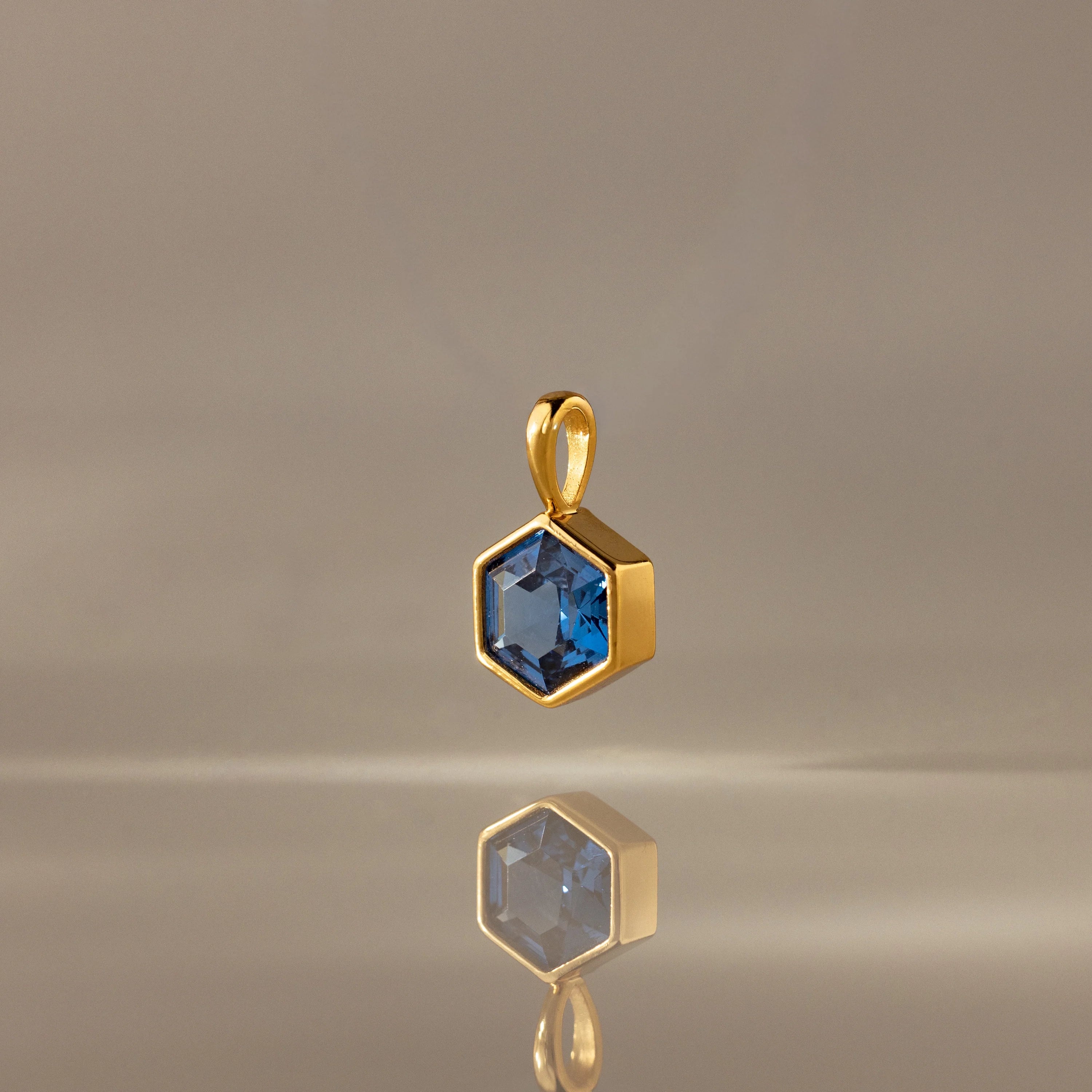 Hexagon Blue Zircon Charm Silver 18K Gold Plated