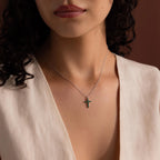 Emerald Cross Charm Necklace Silver 18K Gold Plated