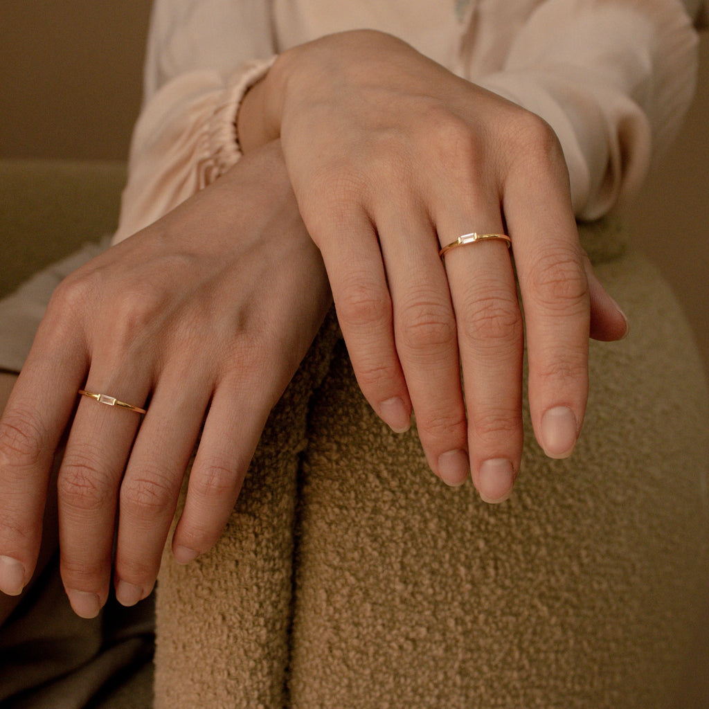 Baguette Diamond Ring Silver 18K Gold Plated