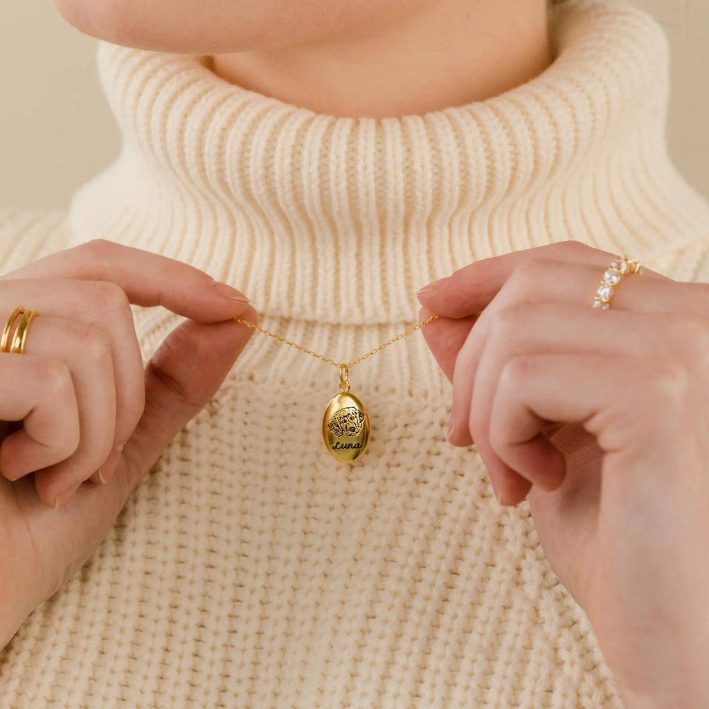 Oval Pet Necklace Silver 18K Gold Plated