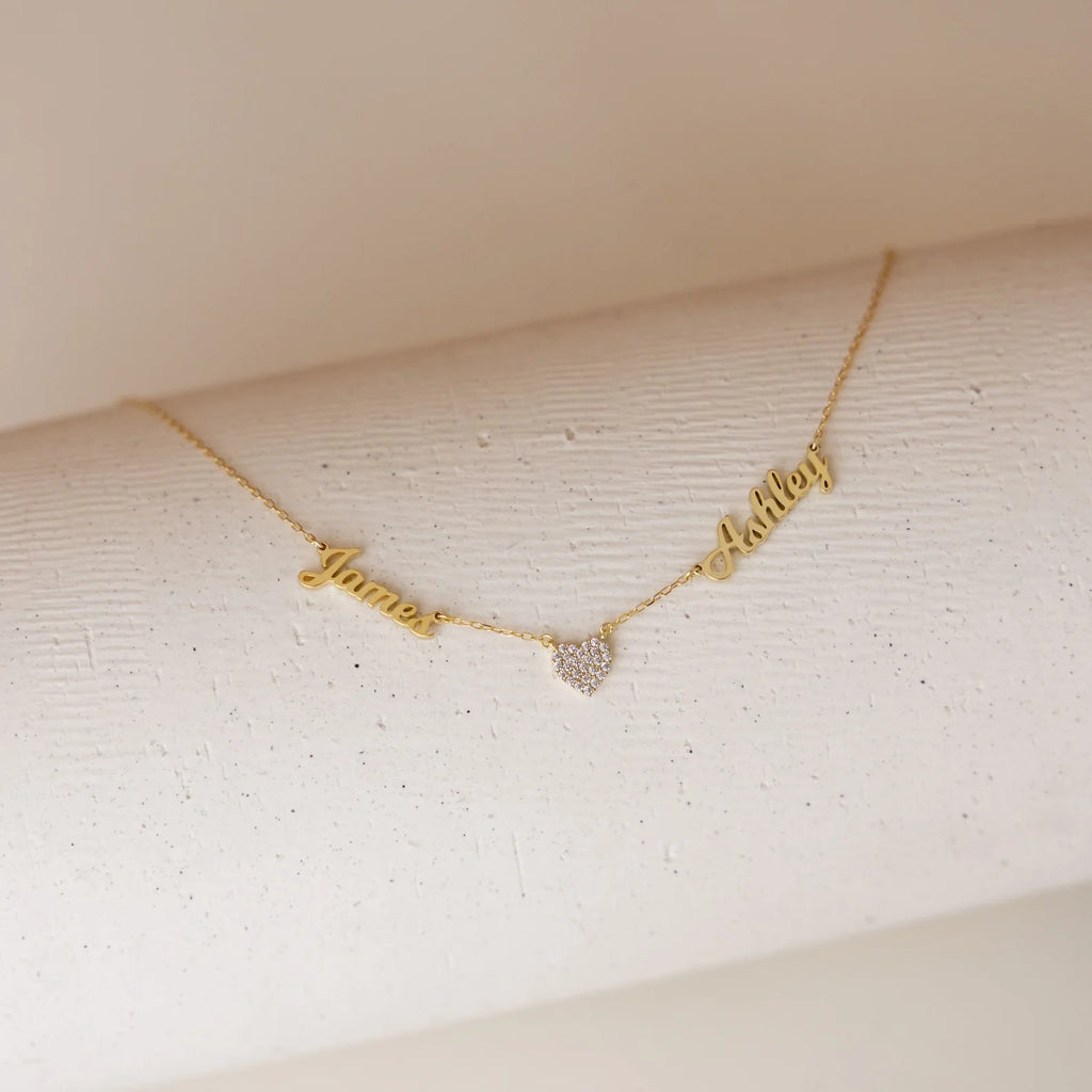 Mellow Name Heart Necklace Silver 18K Gold Plated