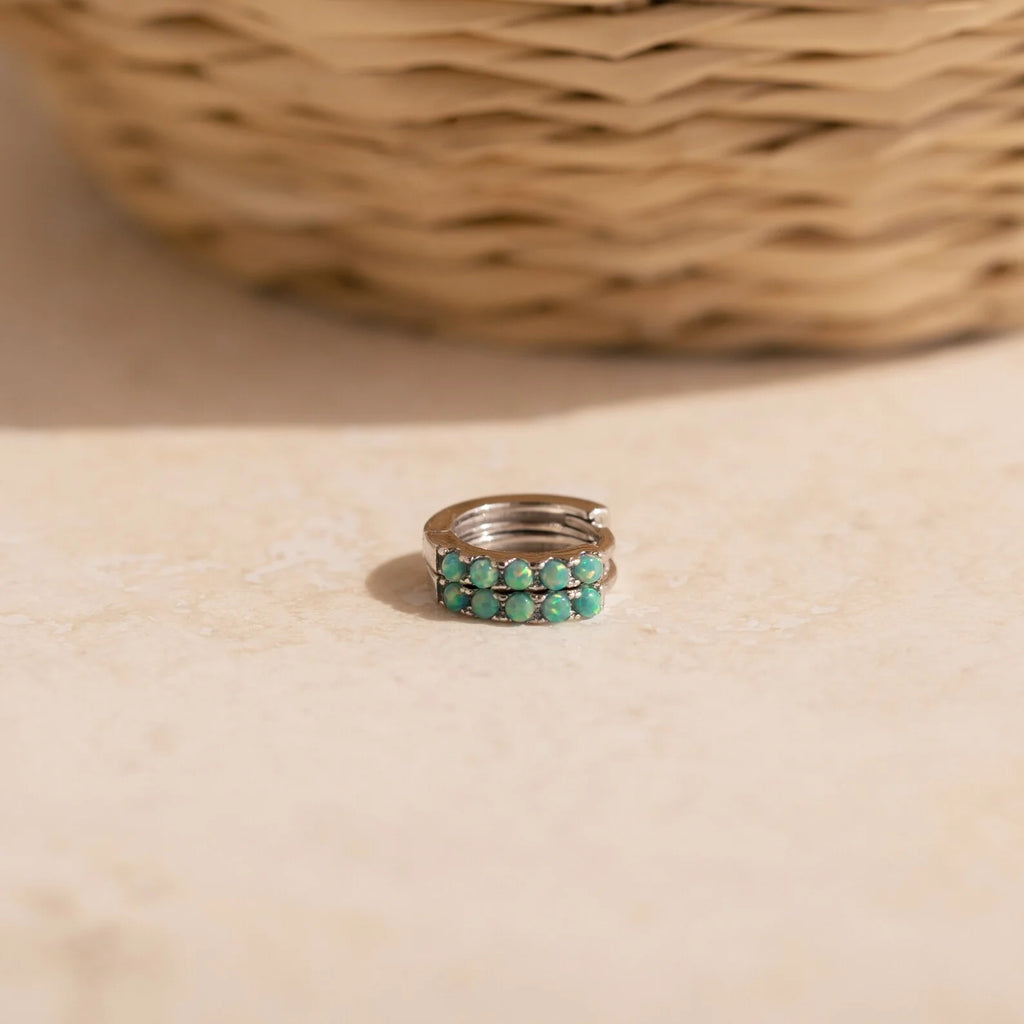 Garden Green Opal Huggies Silver 18K Gold Plated
