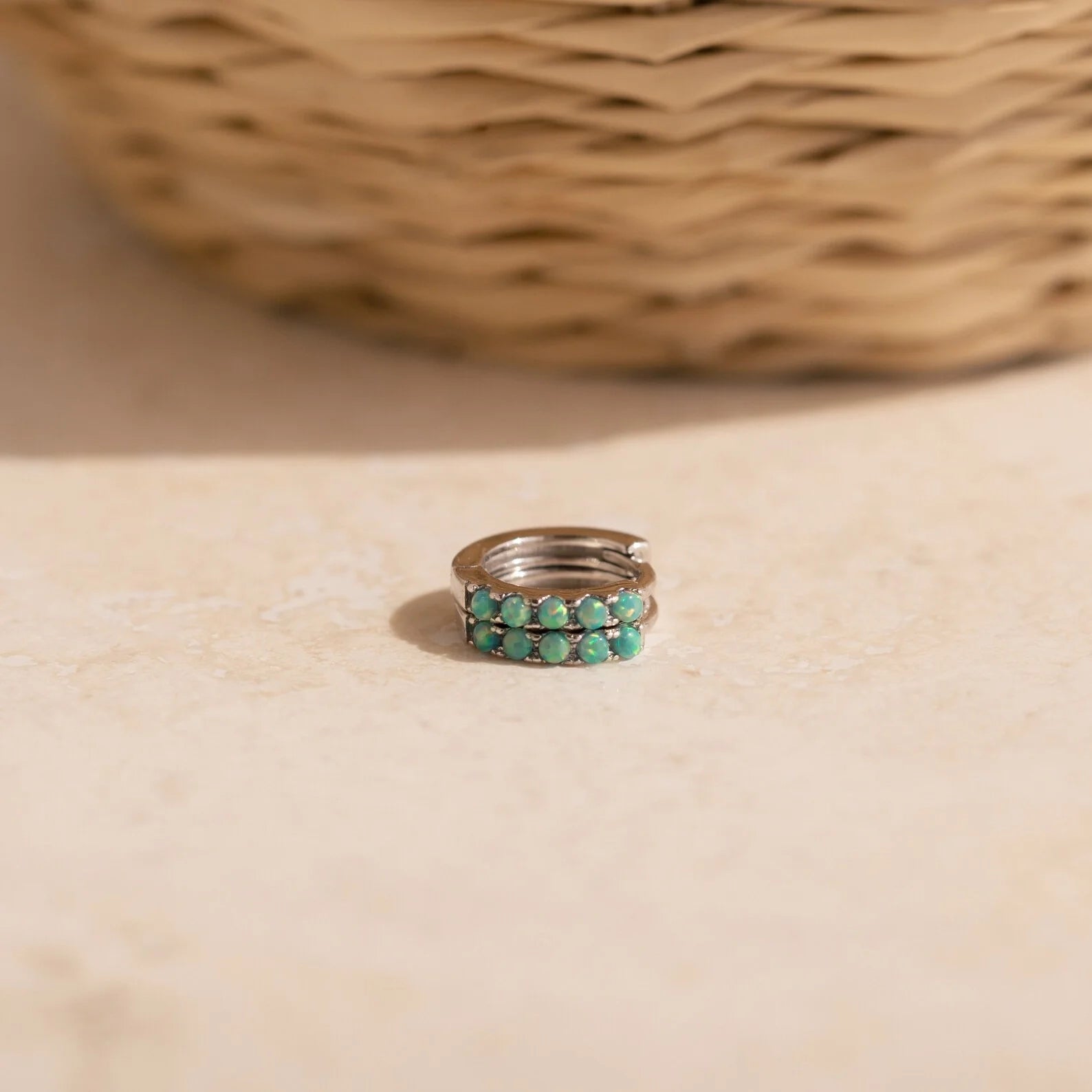 Garden Green Opal Huggies Silver 18K Gold Plated
