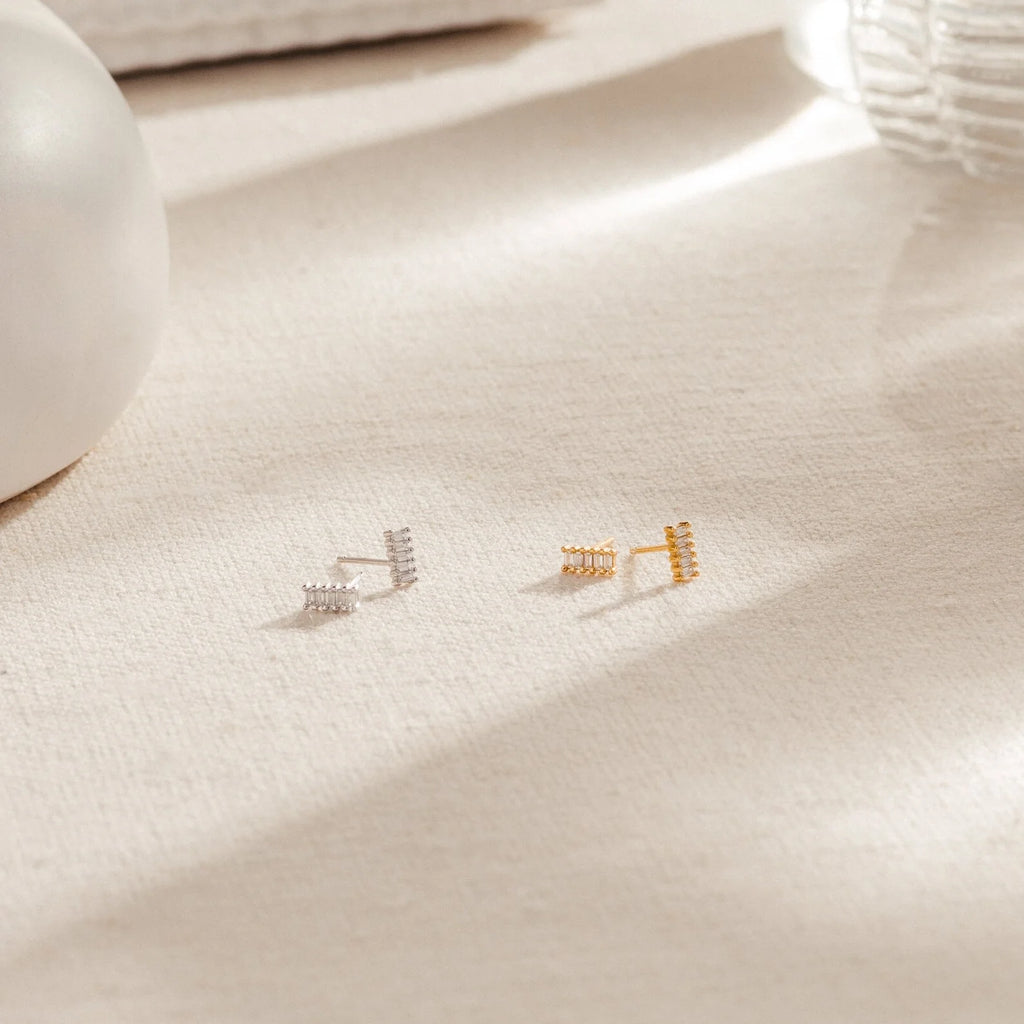 Serena Diamond Baguette Studs Silver 18K Gold Plated