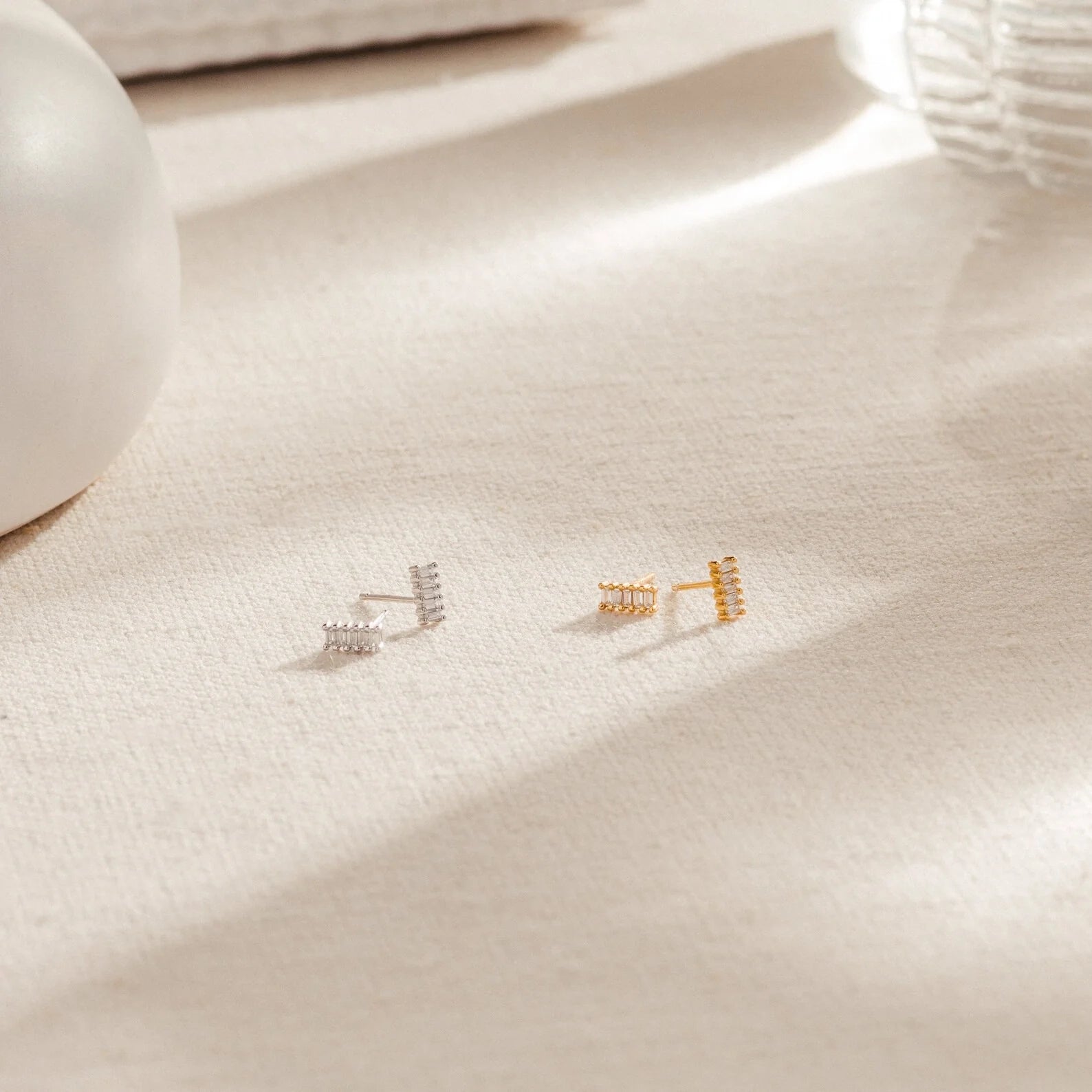 Serena Diamond Baguette Studs Silver 18K Gold Plated