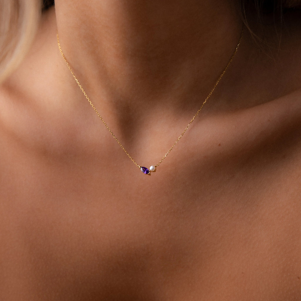 Marquise Ruby & Pearl Necklace Silver 18K Gold Plated