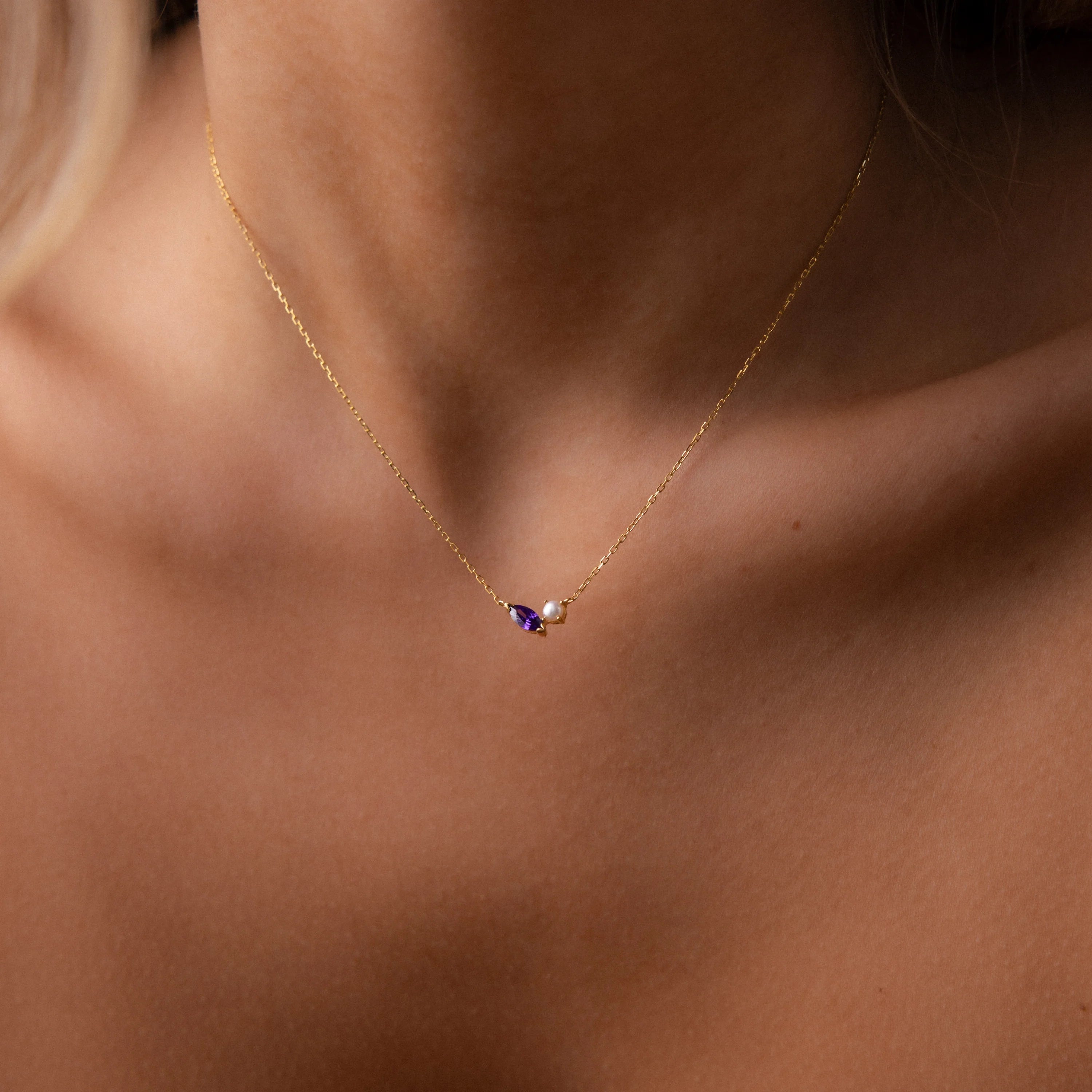 Marquise Ruby & Pearl Necklace Silver 18K Gold Plated