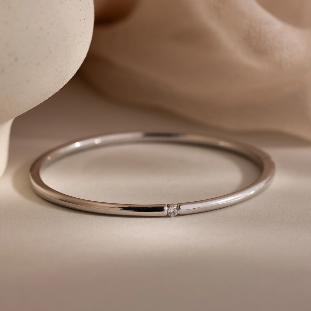 Skinny Diamond Bangle Silver 18K Gold Plated