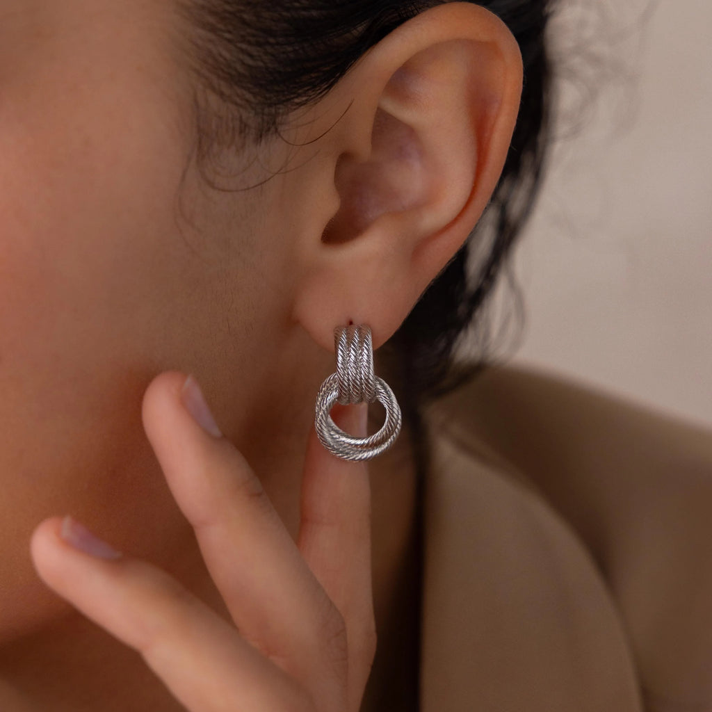 Twisted Knot Hoop Earrings Silver 18K Gold Plated