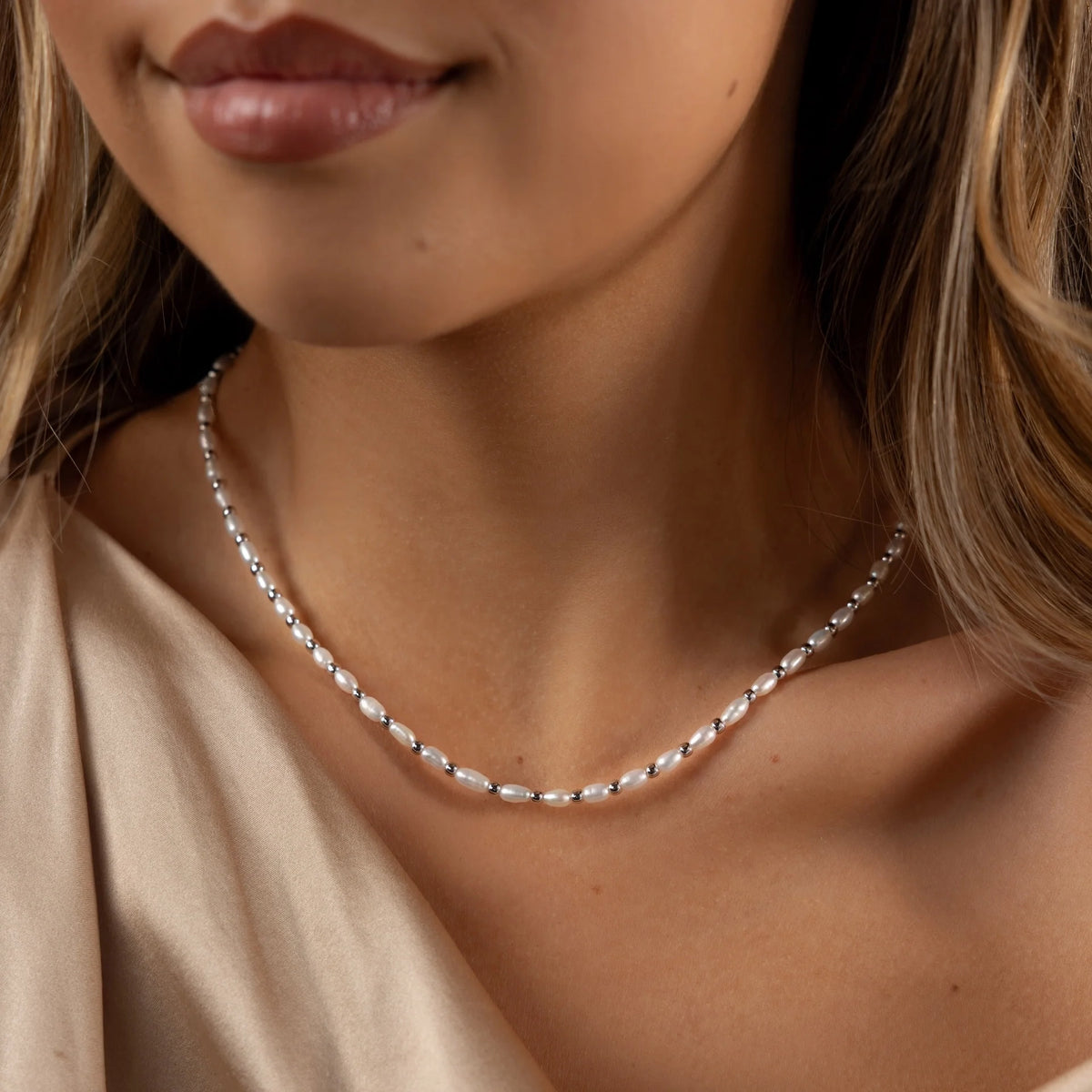 Beaded Pearl Necklace Silver 18K Gold Plated