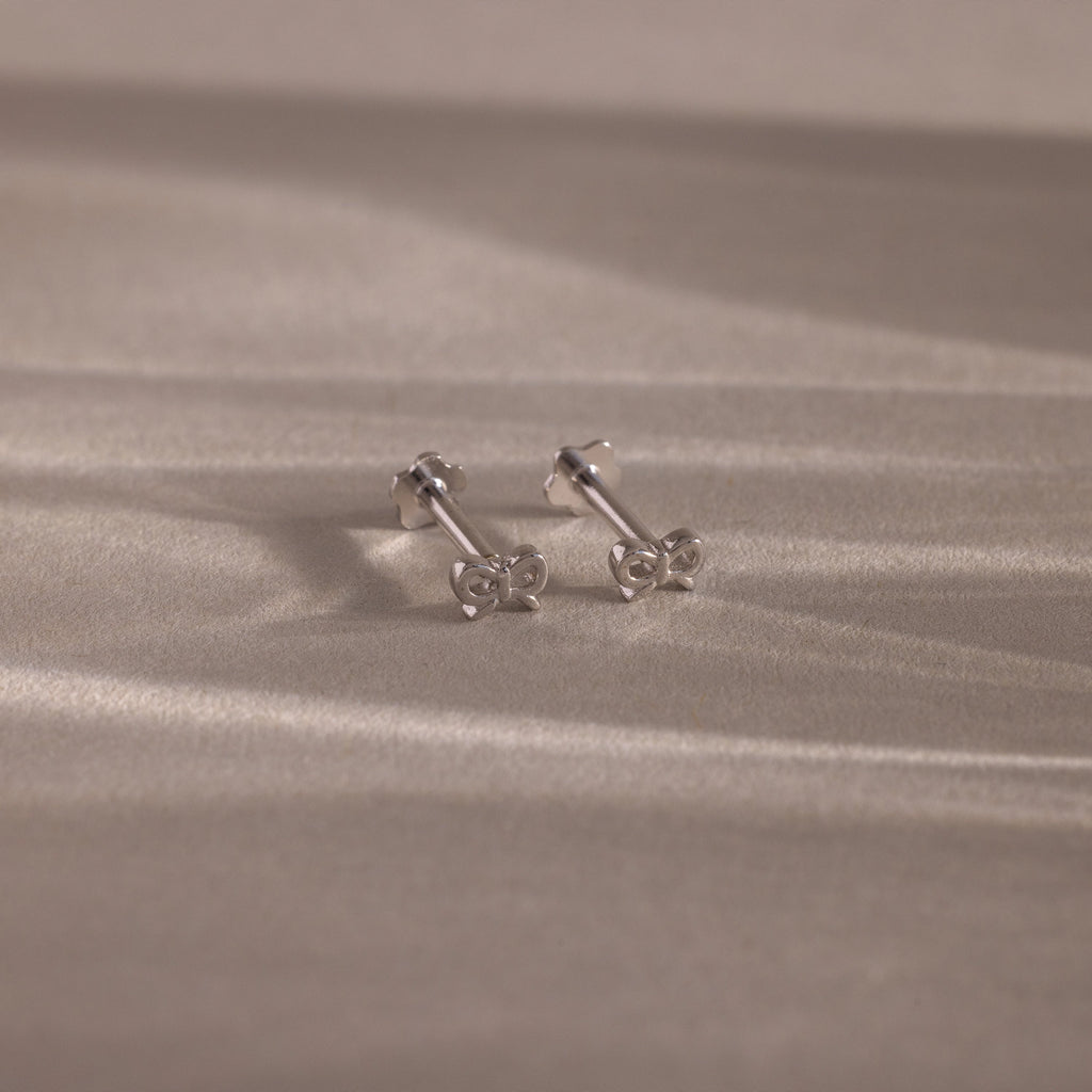 Tiny Bow Flat Back Studs  Silver 18K Gold Plated