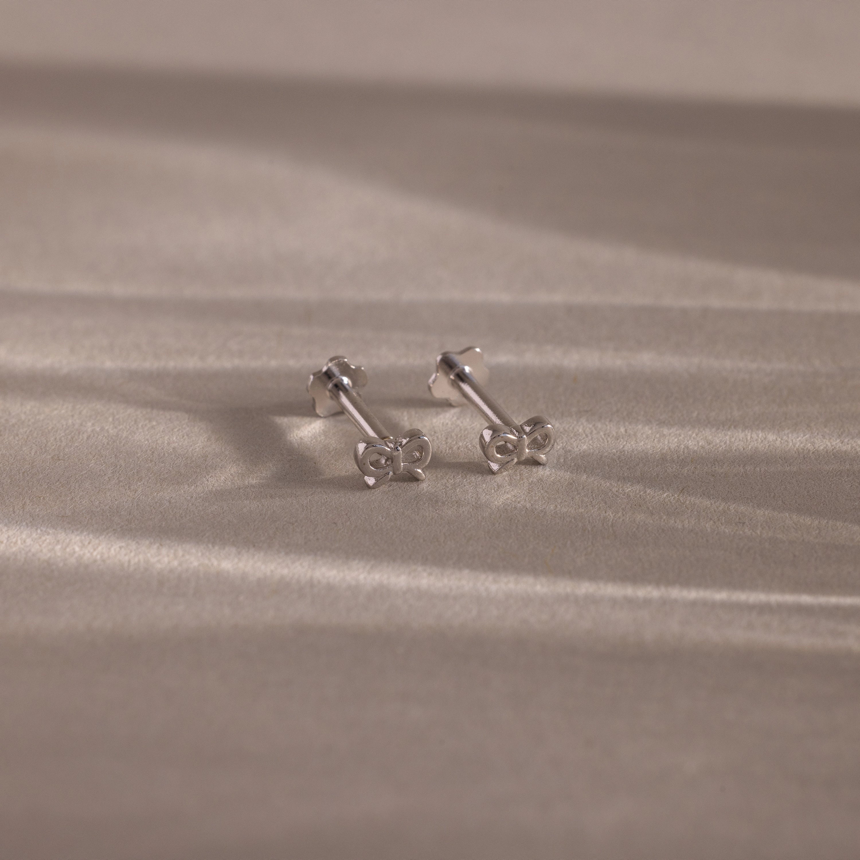 Tiny Bow Flat Back Studs  Silver 18K Gold Plated