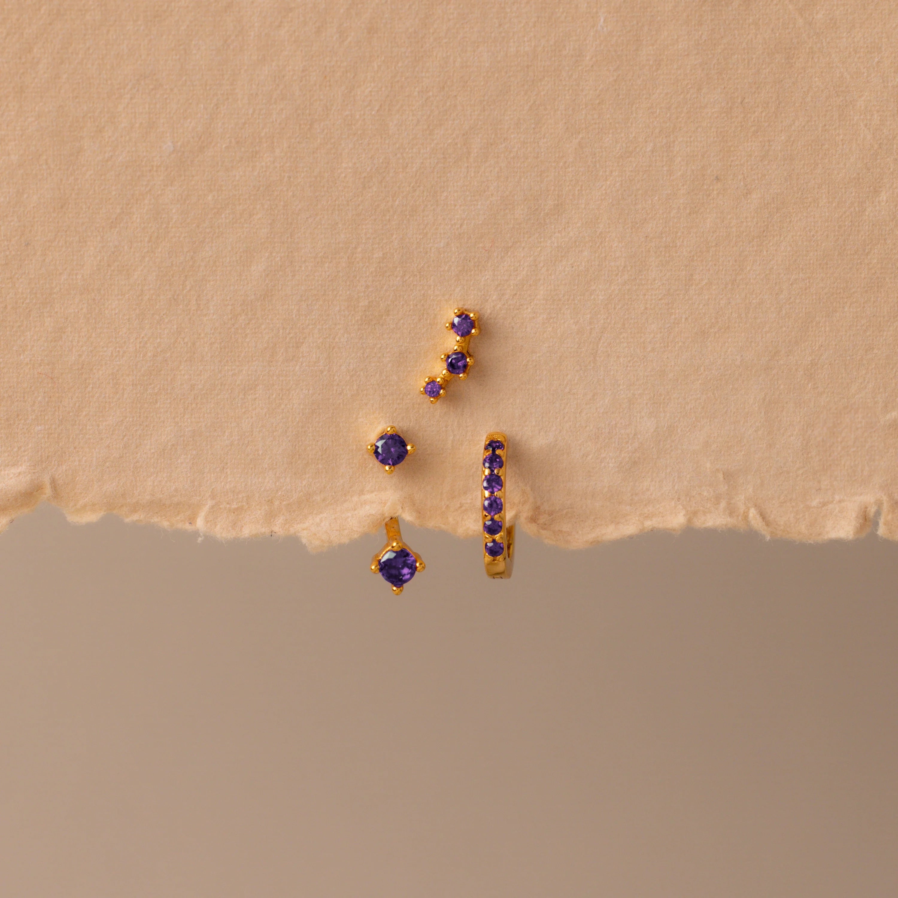 Amethyst Earring Trio Set Silver 18K Gold Plated