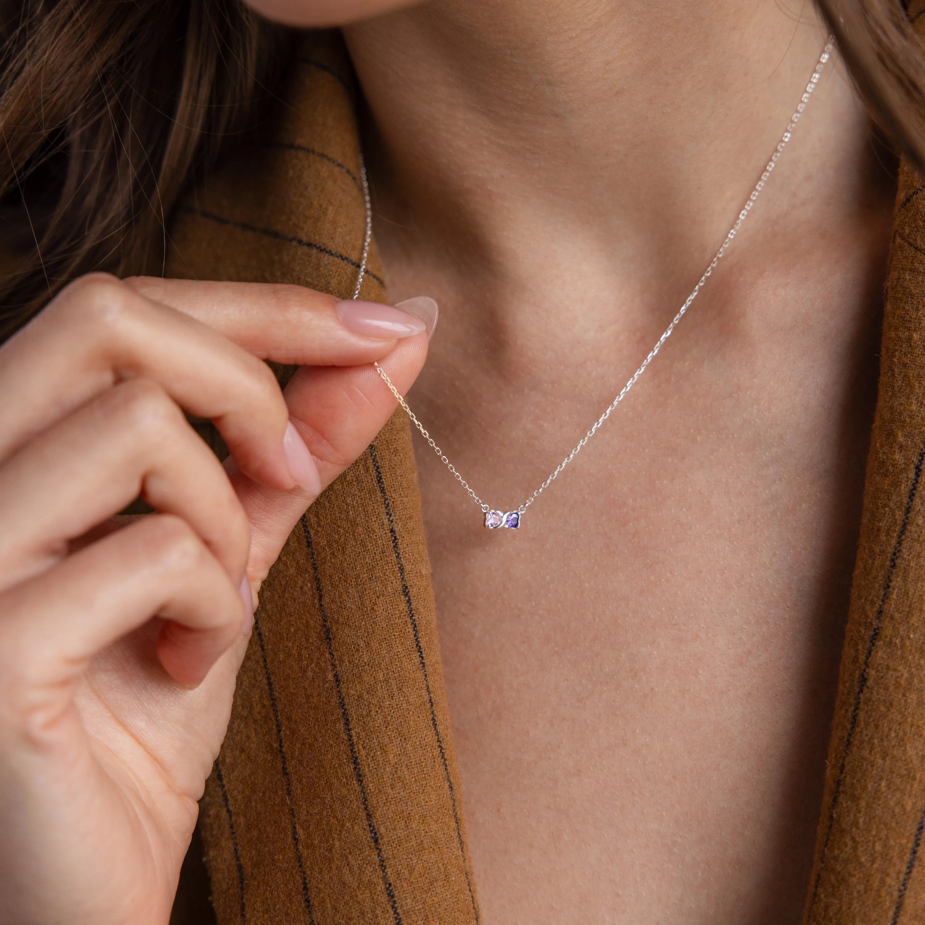 Toi et Moi Infinity Heart Birthstone Necklace Silver 18K Gold Plated