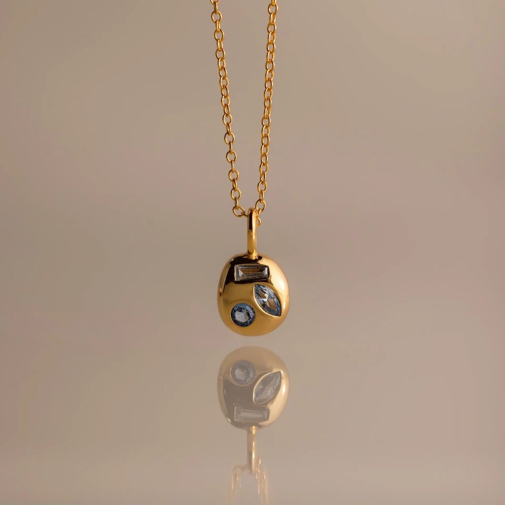 Mixed Aquamarine Capsule Necklace  Silver 18K Gold Plated