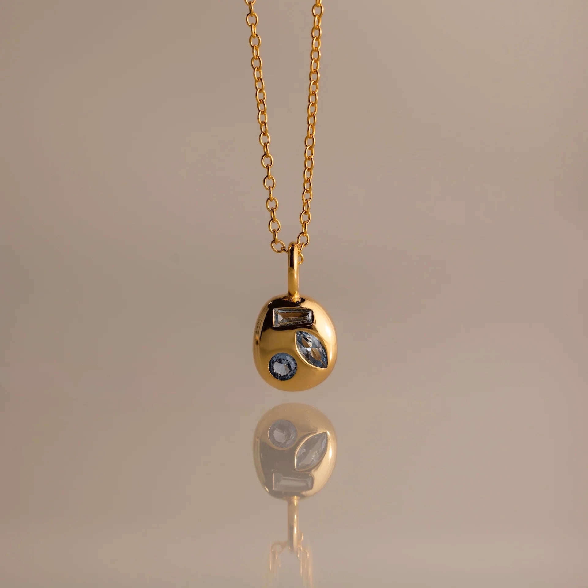 Mixed Aquamarine Capsule Necklace  Silver 18K Gold Plated