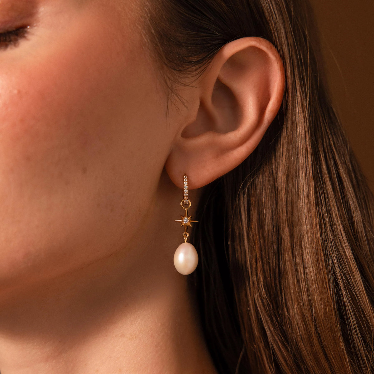 Diamonds North Star Pearl Hoops Silver 18K Gold Plated