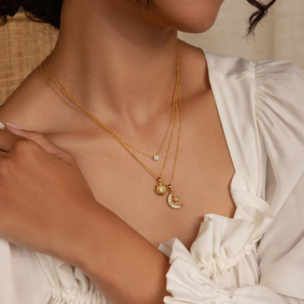 Opal Sun Necklace Silver 18K Gold Plated