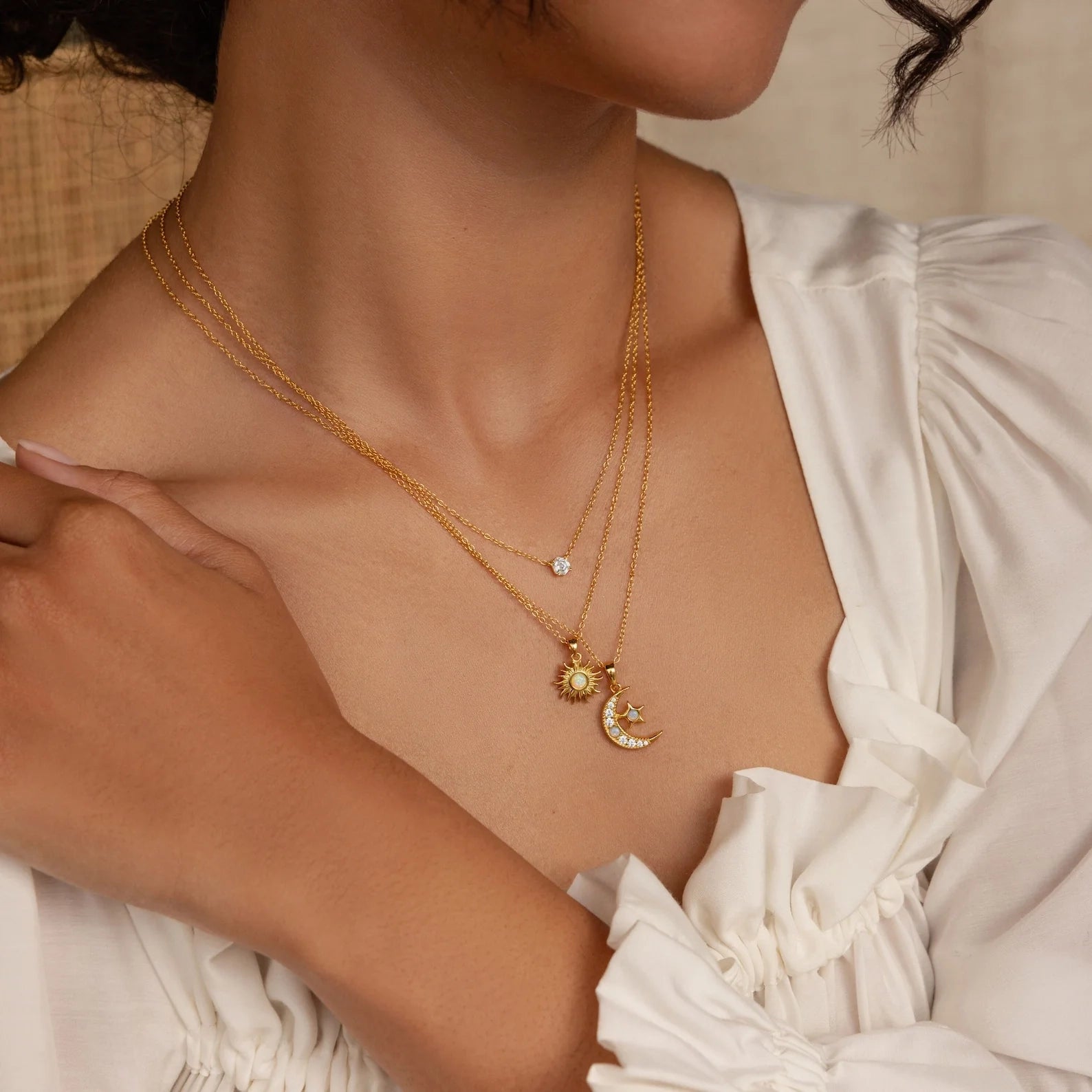 Opal Sun Necklace Silver 18K Gold Plated