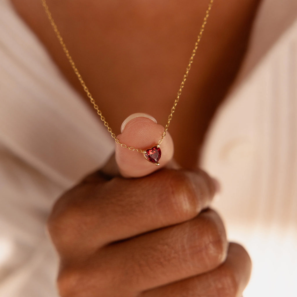 Heart Birthstone Necklace Silver 18K Gold Plated