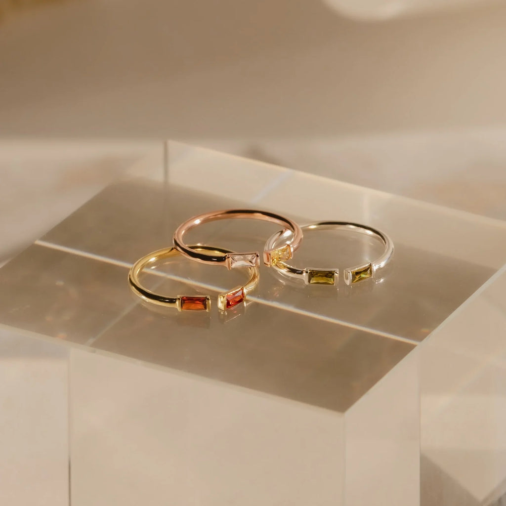 Duo Baguette Birthstone Ring Silver 18K Gold Plated