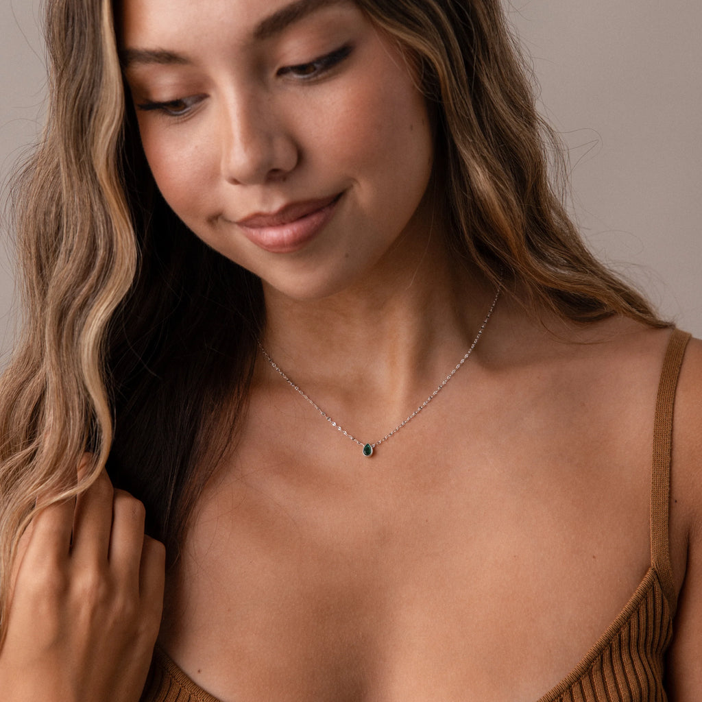 Multiple Teardrop Birthstone Necklace Silver 18K Gold Plated