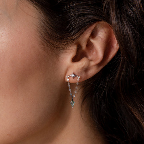 Agate Star Chain Earrings Silver 18K Gold Plated