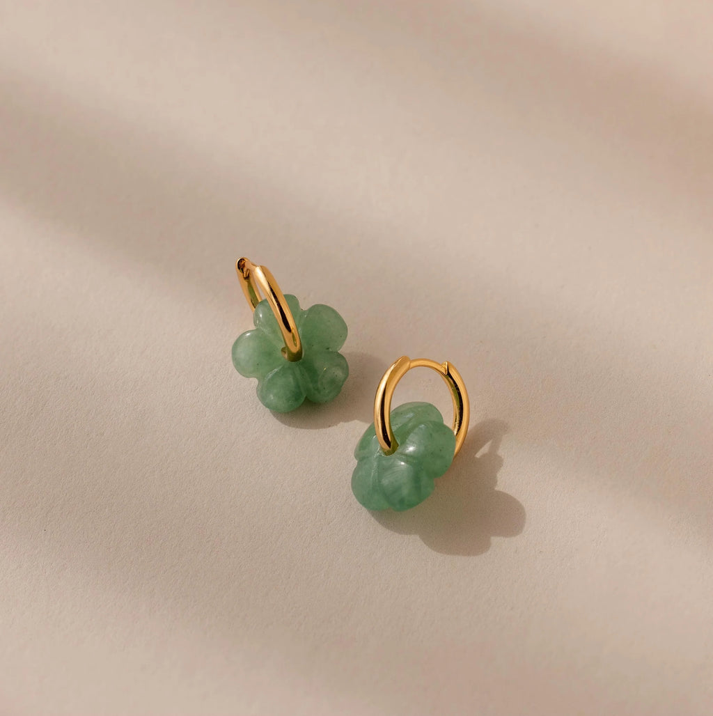 Jade Flower Hoops Silver 18K Gold Plated