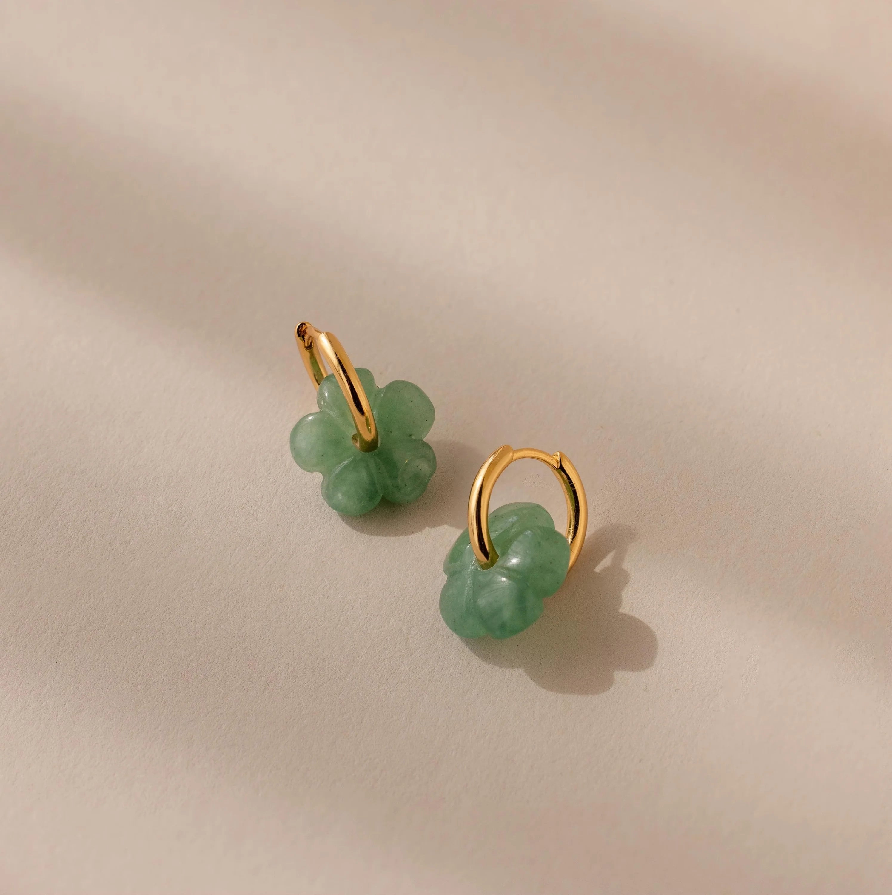 Jade Flower Hoops Silver 18K Gold Plated