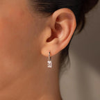 Art Deco Diamond Tag  Charm Huggies Silver 18K Gold Plated