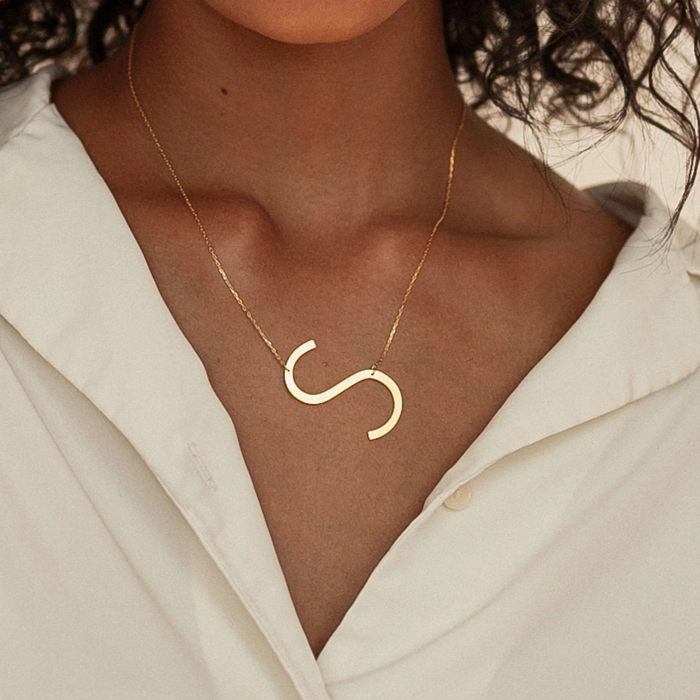 Large Sideways Initial Necklace Silver 18K Gold Plated
