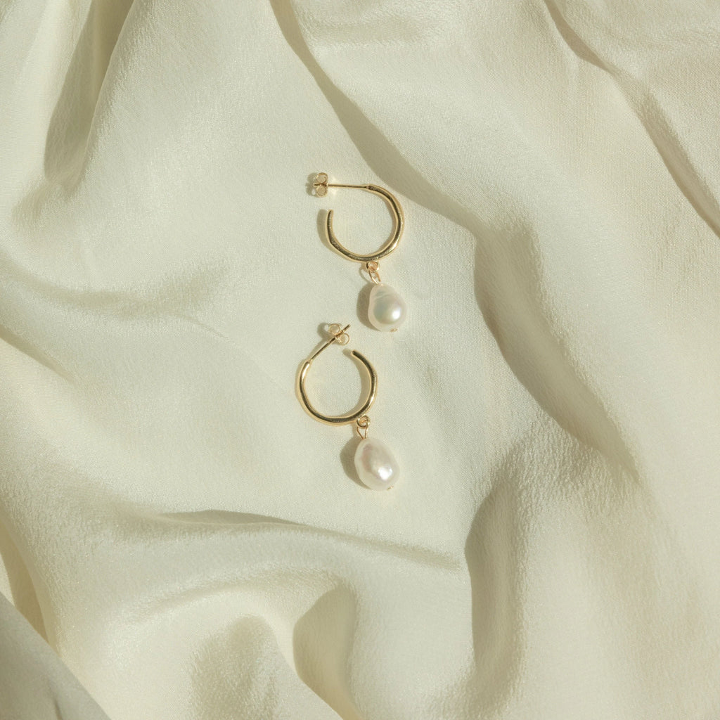 Margot Pearl Hoops Silver 18K Gold Plated