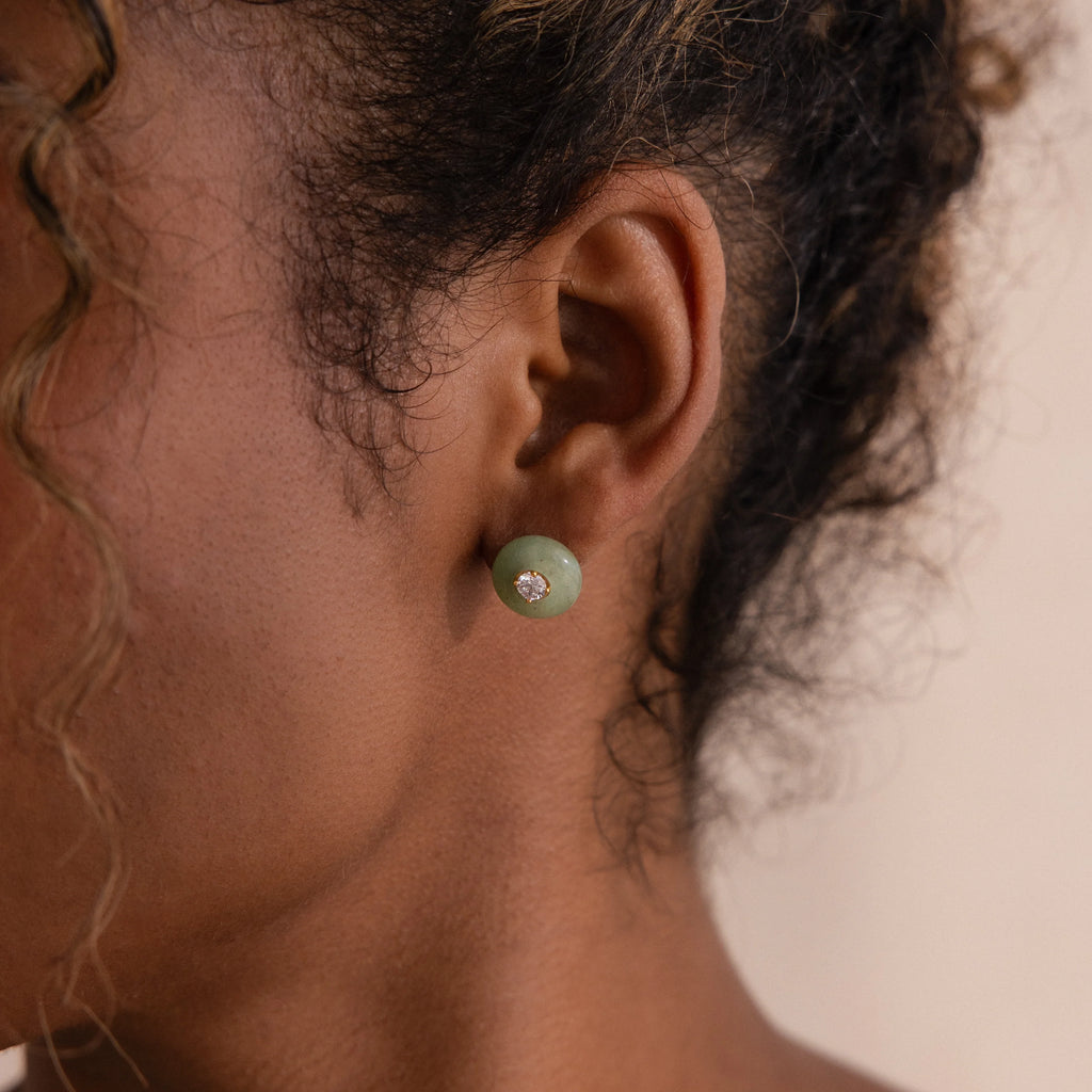 Jade Diamond Studs Silver 18K Gold Plated