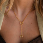 Rolo Lariat Paperclip Clasp Necklace Silver 18K Gold Plated