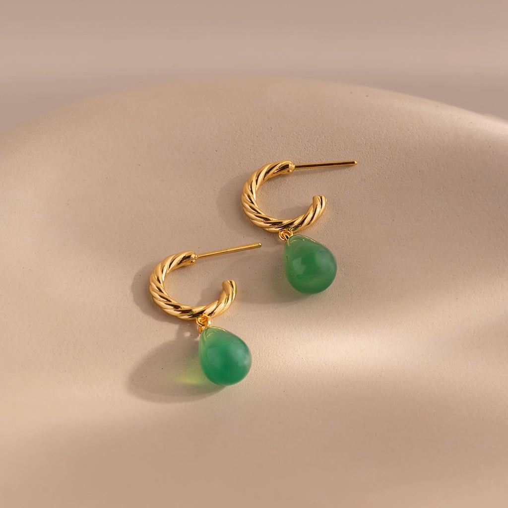 Twisted Jade Hoops Silver 18K Gold Plated