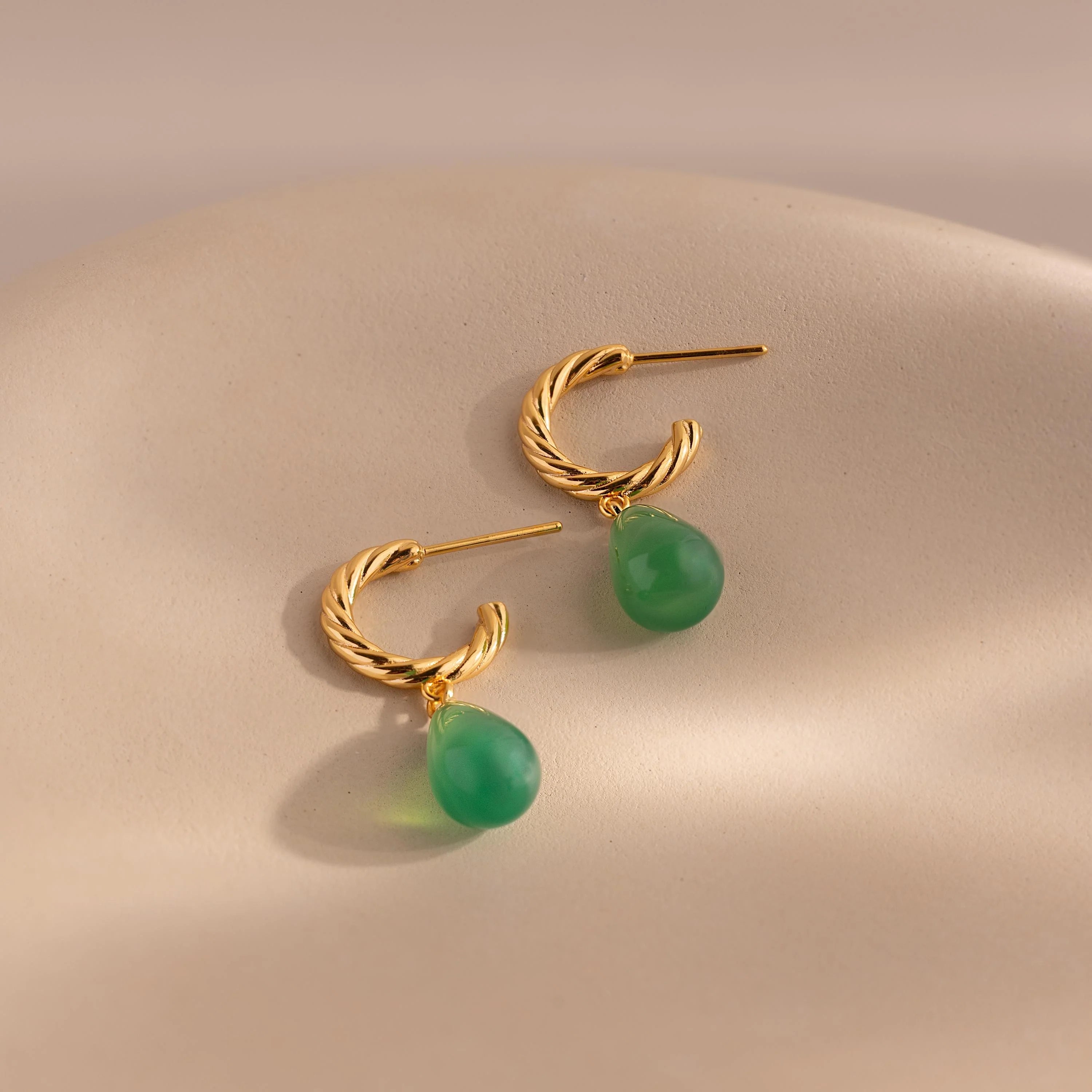 Twisted Jade Hoops Silver 18K Gold Plated