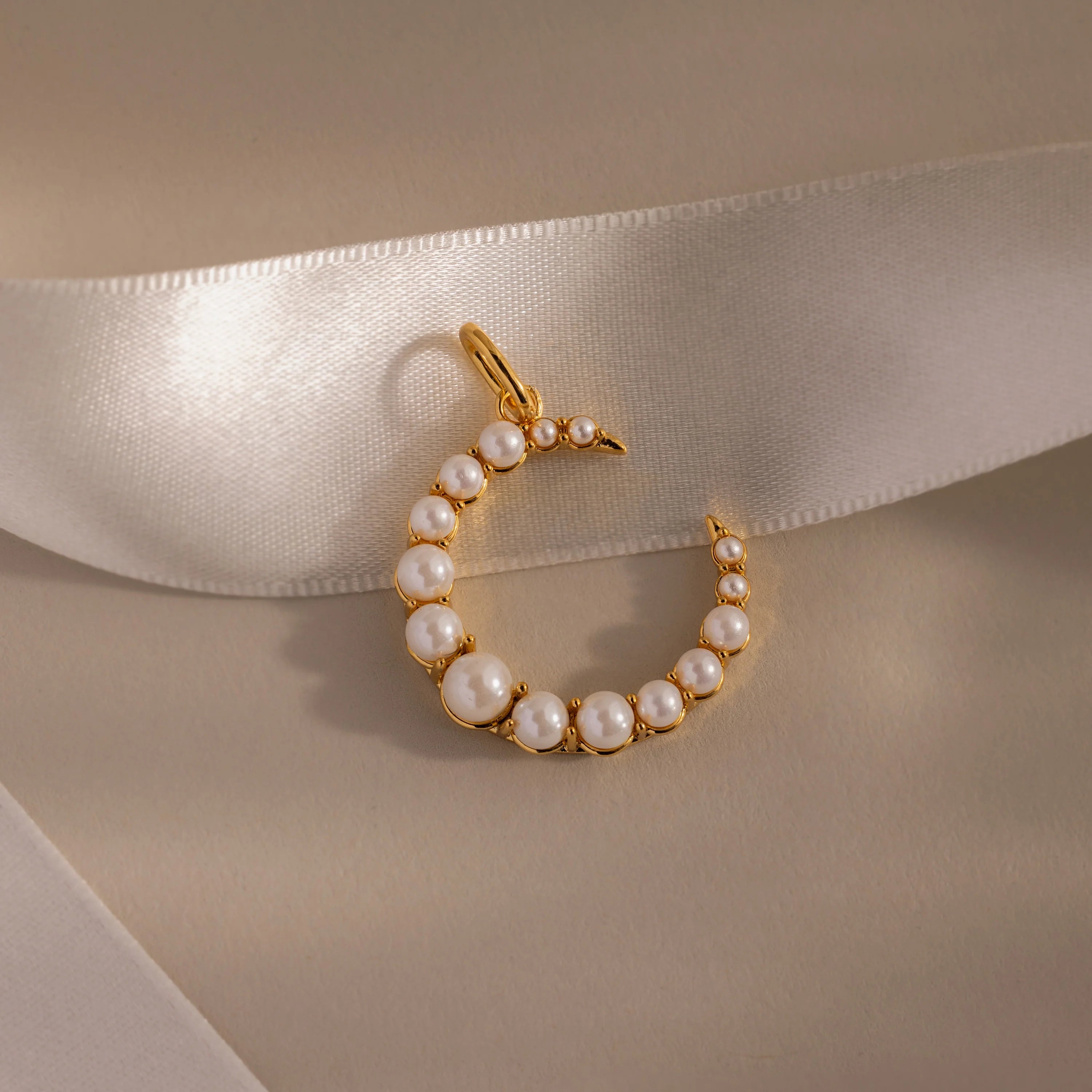 Pearl Moon Charm  Silver 18K Gold Plated
