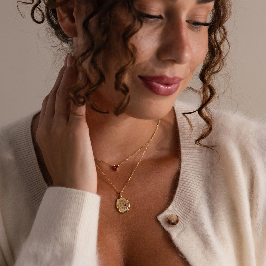 Multi Birthstone Fingerprint  Necklace Silver 18K Gold Plated