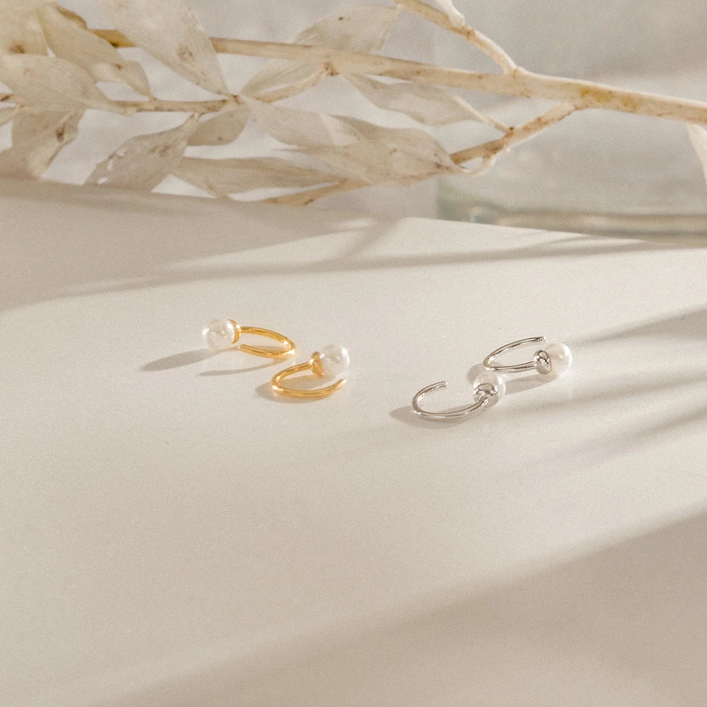 Lila Pearl Huggies Silver 18K Gold Plated