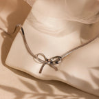 Herringbone Bow Necklace Silver 18K Gold Plated