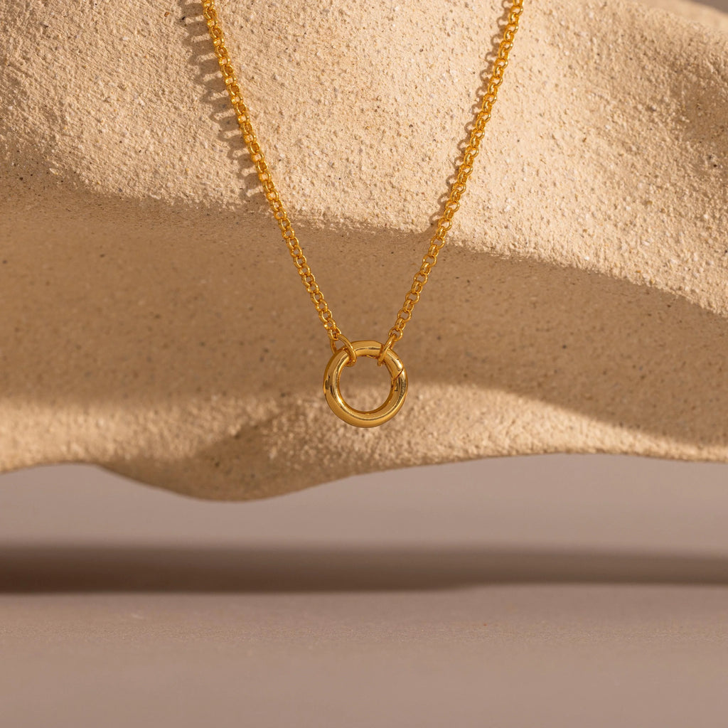 Cable Chain Circle Charm Necklace Silver 18K Gold Plated