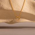 Cable Chain Circle Charm Necklace Silver 18K Gold Plated