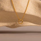 Cable Chain Circle Charm Necklace Silver 18K Gold Plated