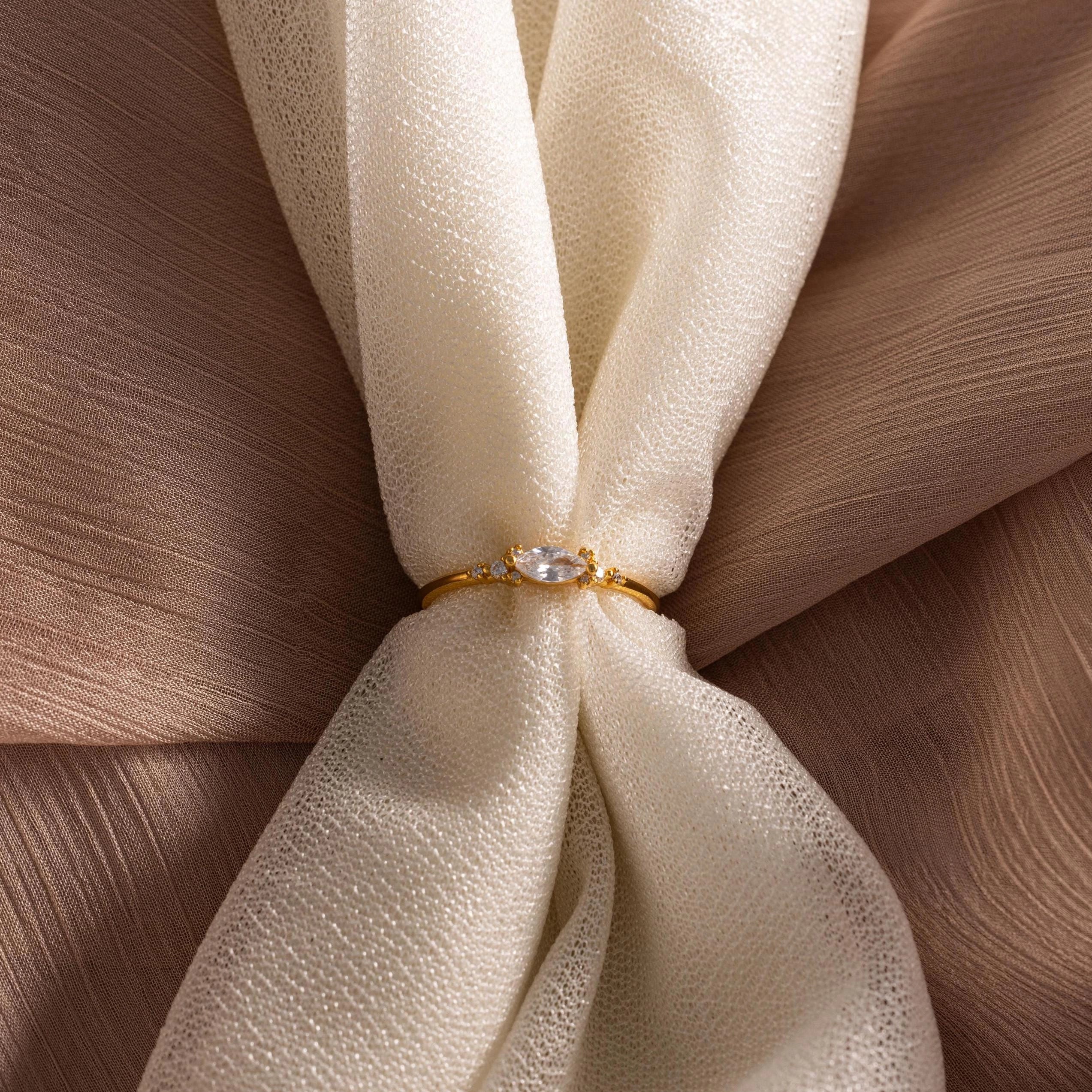 Marquise Diamond Ring Silver 18K Gold Plated